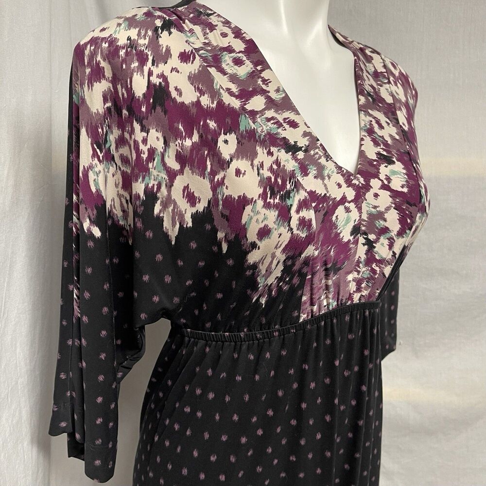 Soma Loungewear Empire Waist Tunic Dress Super Soft Black Purple Floral Sz XS - Picture 6 of 15